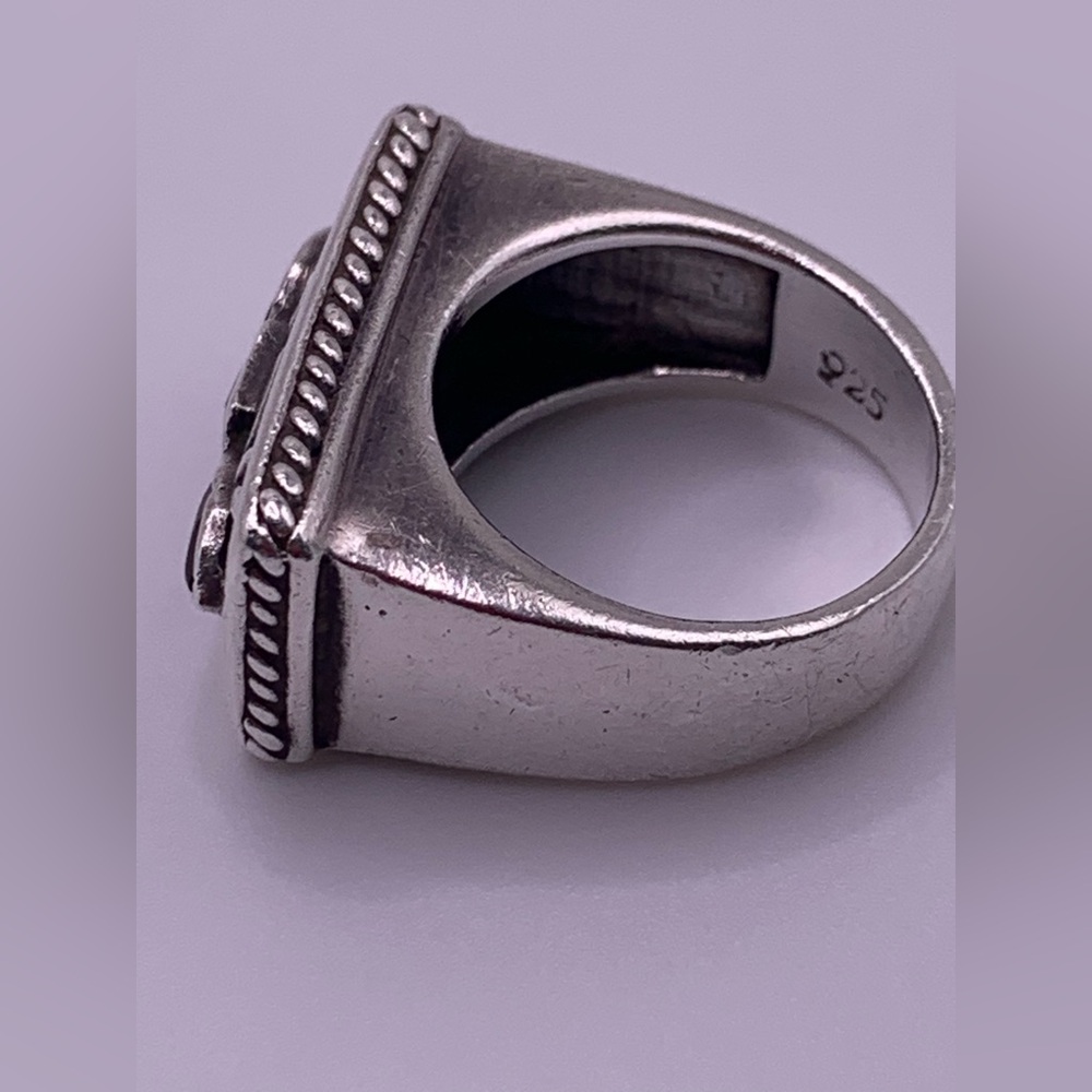 Vintage Sterling Silver Smokey Topaz & Citrine Engraved Rectangle Face Ring - Picture 9 of 12